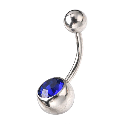 304 Stainless Steel Belly Button Rings, with Rhinestones, Curved Barbell Navel Rings