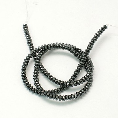 Non-Magnetic Synthetic Hematite Beads Strands, Grade A, Faceted, Rondelle, Hole: 0.5mm