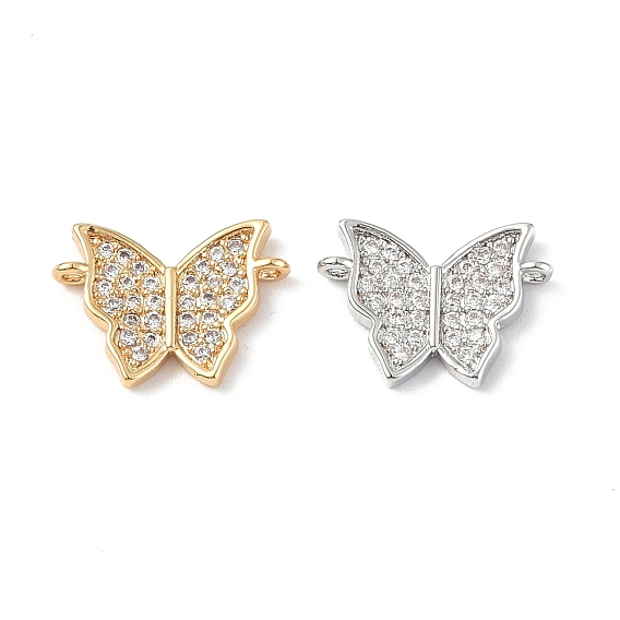 Brass Micro Pave Clear Cubic Zirconia Connector Charms, Butterfly Links