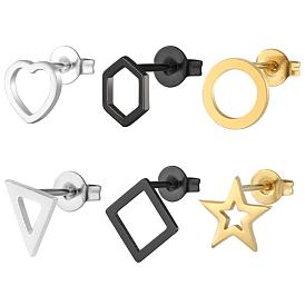 Minimalist Geometric Earrings Set - Star, Heart and Triangle Studs