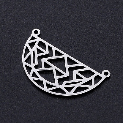 201 Stainless Steel Pendants, Filigree Joiners Findings, Laser Cut, Half Round with Geometric Figure