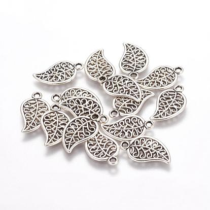 Tibetan Style Alloy Pendants, Lead Free & Cadmium Free, Leaf, 18x10x1mm, Hole: 1.5mm