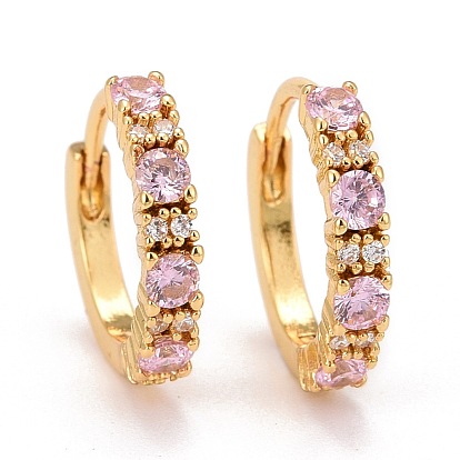 Luxury Pink Cubic Zirconia Huggie Hoop Earrings, Brass Hoop Earrings for Women, Lead Free & Cadmium Free & Nickel Free