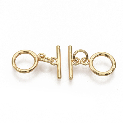Laiton fermoirs toggle, avec des anneaux de saut, sans nickel, anneau, réel 18 k plaqué or