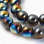 Electroplated Non-magnetic Synthetic Hematite Beads Strands, Half Plated, Round