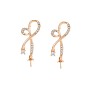 Brass Micro Pave Clear Cubic Zirconia Stud Earring Findings, for Half Drilled Beads, Nickel Free, Knot