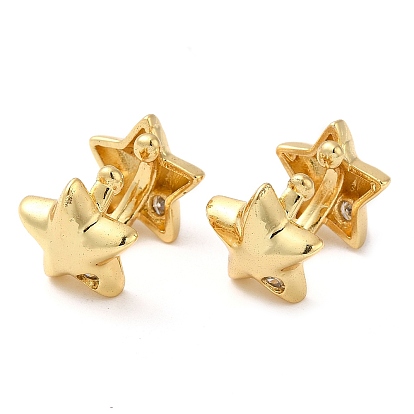 Rack Plating Brass Micro Pave Cubic Zirconia Star Cuff Earrings, Non Piercing Earrings, Cadmium Free & Lead Free
