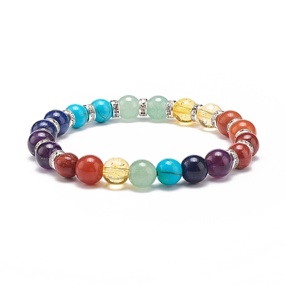 Bracelet extensible perlé de perles rondes en pierres naturelles et synthétiques mélangées, 7 bijoux chakra pour femmes