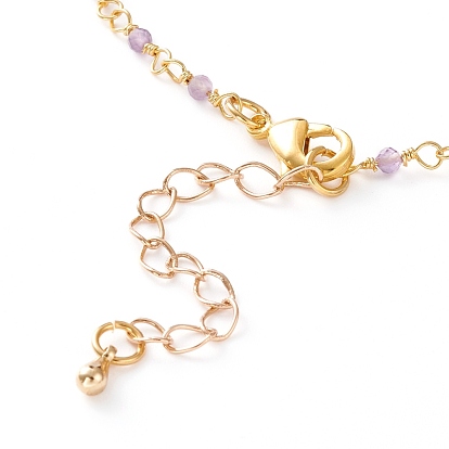Bracelets de cheville en perles de pierres naturelles, avec fermoirs mousquetons en laiton  , or