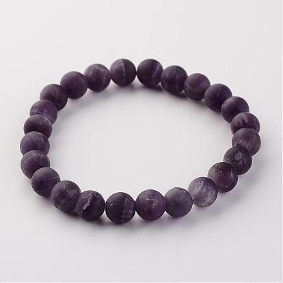 Perles de pierres précieuses naturelles s'étendent bracelets, givré, ronde