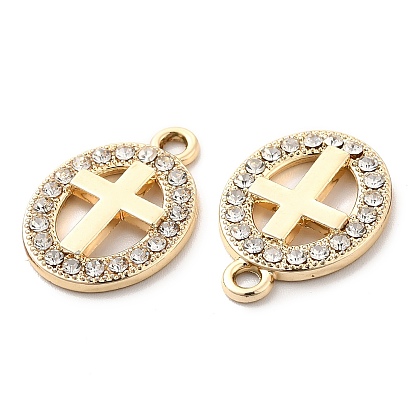 UV Plating Alloy Pendants, with Crystal Rhinestone, Oval with Cross Charms