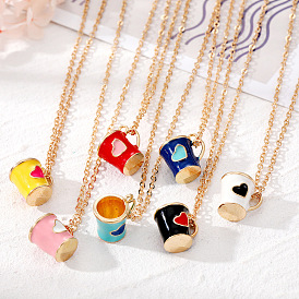Colorful Cartoon Horse Oil Painted Cute Water Cup Necklace Candy Heart Geometric Pendant Jewelry