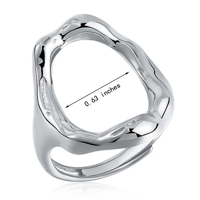 925 anillo ajustable ovalado de plata esterlina, anillo grueso hueco para mujer