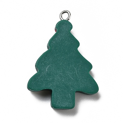 Opaque Resin Pendants, with Platinum Tone Iron Loops, Christmas Tree