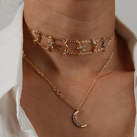 Starry Moon Pendant Necklace - Sexy and Simple Multilayer Collarbone Chain for European Fashion