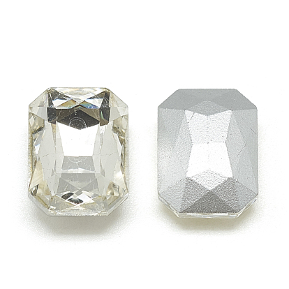 Pointed Back Glass Rhinestone Cabochons, Faceted, Rectangle Octagon