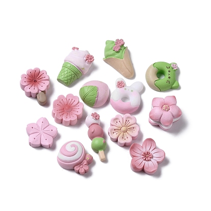 Cherry Blossom Flower/Donut/Ice Cream Macaron Color Resin Decoden Cabochons, Mixed Shapes