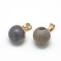 Natural Druzy Grey Agate Pendants, with Brass Findings, Round, Frosted, Round