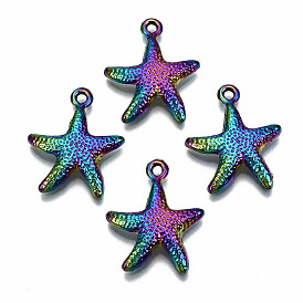 Rainbow Color Alloy Pendants, Cadmium Free & Lead Free, Starfish Shape