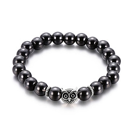 Bracelet extensible en perles de hibou rondes et en alliage d'hématite synthétique, bijoux en pierres précieuses pour hommes femmes
