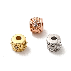 Rack Plating Brass Micro Pave Cubic Zirconia Beads, Long-Lasting Plated, Lead Free & Cadmium Free, Column with Clover