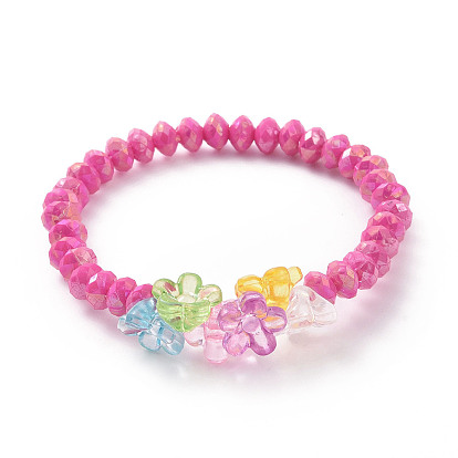 8 pcs 8 bracelets extensibles en perles à facettes en acrylique opaque de couleur, bracelets pour enfants pour filles