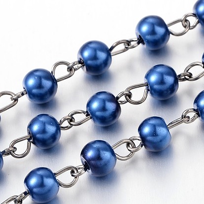 Cadenas de cuentas de cristal perlas pulseras collares hechos a mano para hacer, con alfiler de latón en tono bronce., sin soldar, 39.3 pulgada, sobre 90 unidades / cadena