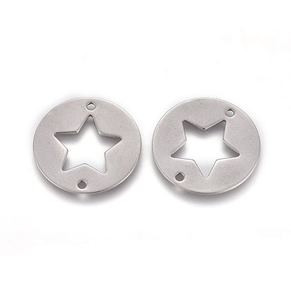 Stainless Steel Pentacle Links Connectors, Flat Round with Star