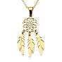 201 Stainless Steel Pendants Necklaces, with Cable Chains and Lobster Claw Clasps, Woven Net/Web with Feather