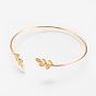 Brass Cuff Bangle, Real 18K Gold Plated, Leaf