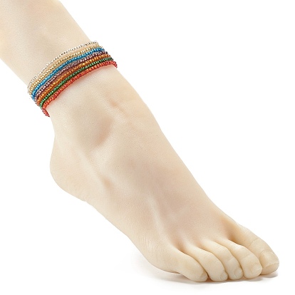 Набор ножных браслетов из блестящих стеклянных бусин, изящные тонкие бусины, штабелируемые ножные браслеты для женщин