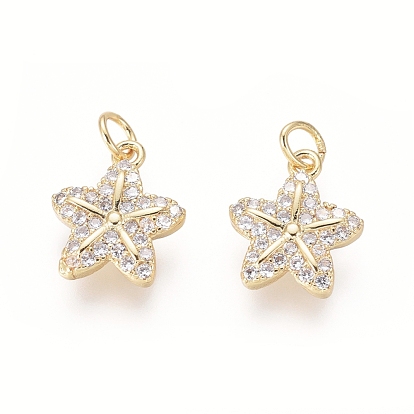 Encantos de bronce, con circonita cúbica transparente y anillos de salto, estrella de mar / estrellas de mar