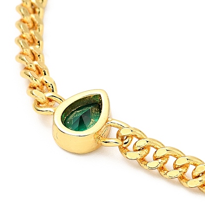 Bracelet à maillons en forme de larme avec zircons cubiques et chaînes gourmettes, bijoux en laiton plaqué or pour femme, sans plomb et sans cadmium