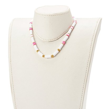 Colliers de perles heishi en argile polymère, avec perles en laiton et fermoirs à pince de homard en acier inoxydable 304, or