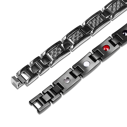 SHEGRACE Stainless Steel Panther Chain Watch Band Bracelets, with Carbon Fiber, Gunmetal