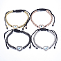 Bracelets de perles tressés en laiton réglables, avec cordon en nylon, liens coquille et micro pavés de zircone cubique, sans plomb et sans cadmium, cœur