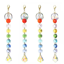 Glass Teardrop Pendant Decorations, Hanging Suncatchers, with Octagon Glass Link and Resin Moon, for Home Decorations