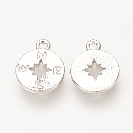 Brass Charms, Nickel Free, Real Platinum Plated, Compass