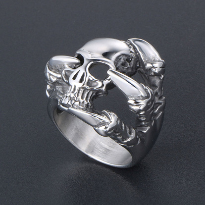 Calavera de acero titanio con anillo de dedo en forma de garra, joyería gótica punk para mujer