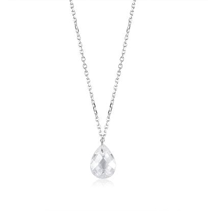 2 pcs 2 style cubique zircone larme pendentif colliers ensembles avec rhodium plaqué 925 cahains en argent sterling pour les femmes