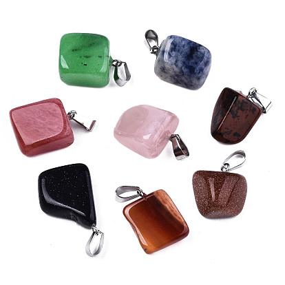 Natural Mixed Gemstone Pendants, with Platinum Brass Bails, Nuggets
