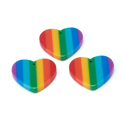 Plastic Stripe Pendants, Rainbow Heart Charms