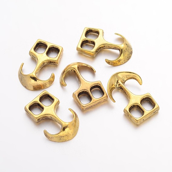 Tibetan Style Alloy Hook Clasps, For Leather Cord Bracelets Making, Anchor, Lead Free & Cadmium Free, 23x16x4mm, Hole: 5x4mm, about 380pcs/1000g