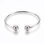 304 Stainless Steel Cuff Bangles, Torque Bangles, End with Removable Round Beads