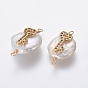 Connecteurs de liens de perles naturelles, avec accessoires zircon cubique micro pave en laiton, pépites avec clé de coeur, or