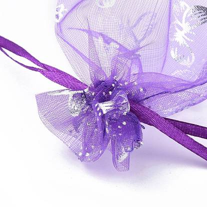 Сумка из органзы с кулиской, ювелирные сумки, на свадьбу конфетные мешки, прямоугольник с бабочки