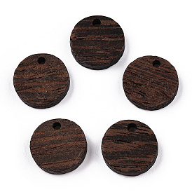 Natural Wenge Wood Pendants, Undyed, Flat Round Charms