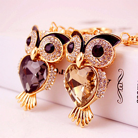Cute Alloy Owl Keychain with Crystal Glass Pendant for Car Keys and Gifts