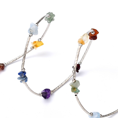 Trois boucles de pierres précieuses naturelles bracelets d'emballage perles, avec des perles tubulaires en laiton et pendentifs ohm de style tibétain, 55mm