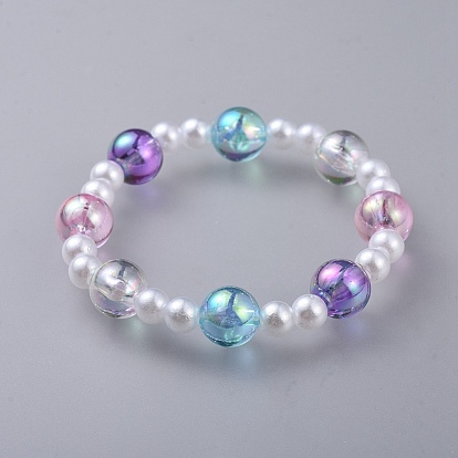 Acrylique transparent imité perles extensibles enfants bracelets, avec des perles transparentes en acrylique, ronde